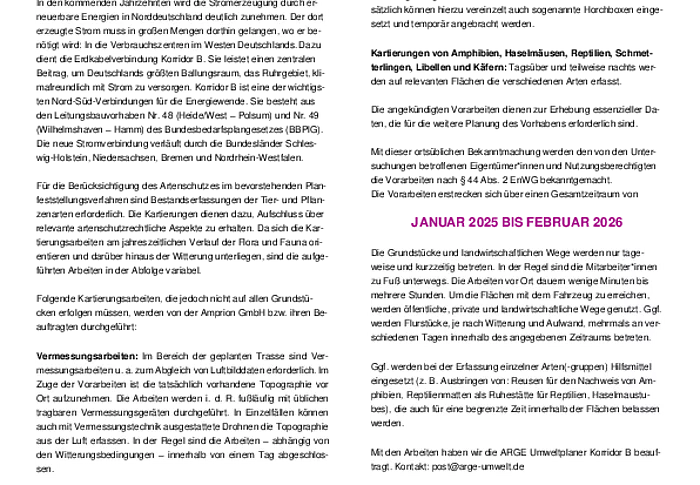 Nr. 396 Ortsübliche Bekanntmachung im Bereich der Gemeinde Bargenstedt Erdkabelverbindung Korridor B